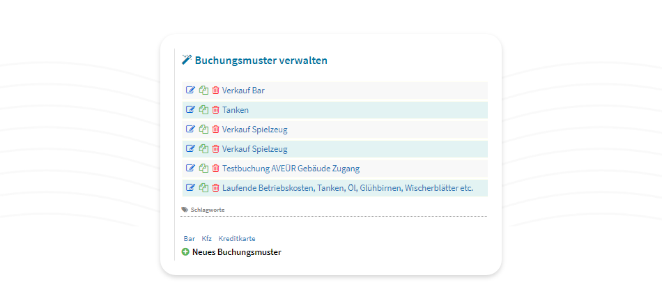 Bildschirmfoto: Buchungsmuster verwalten in Kontolino!